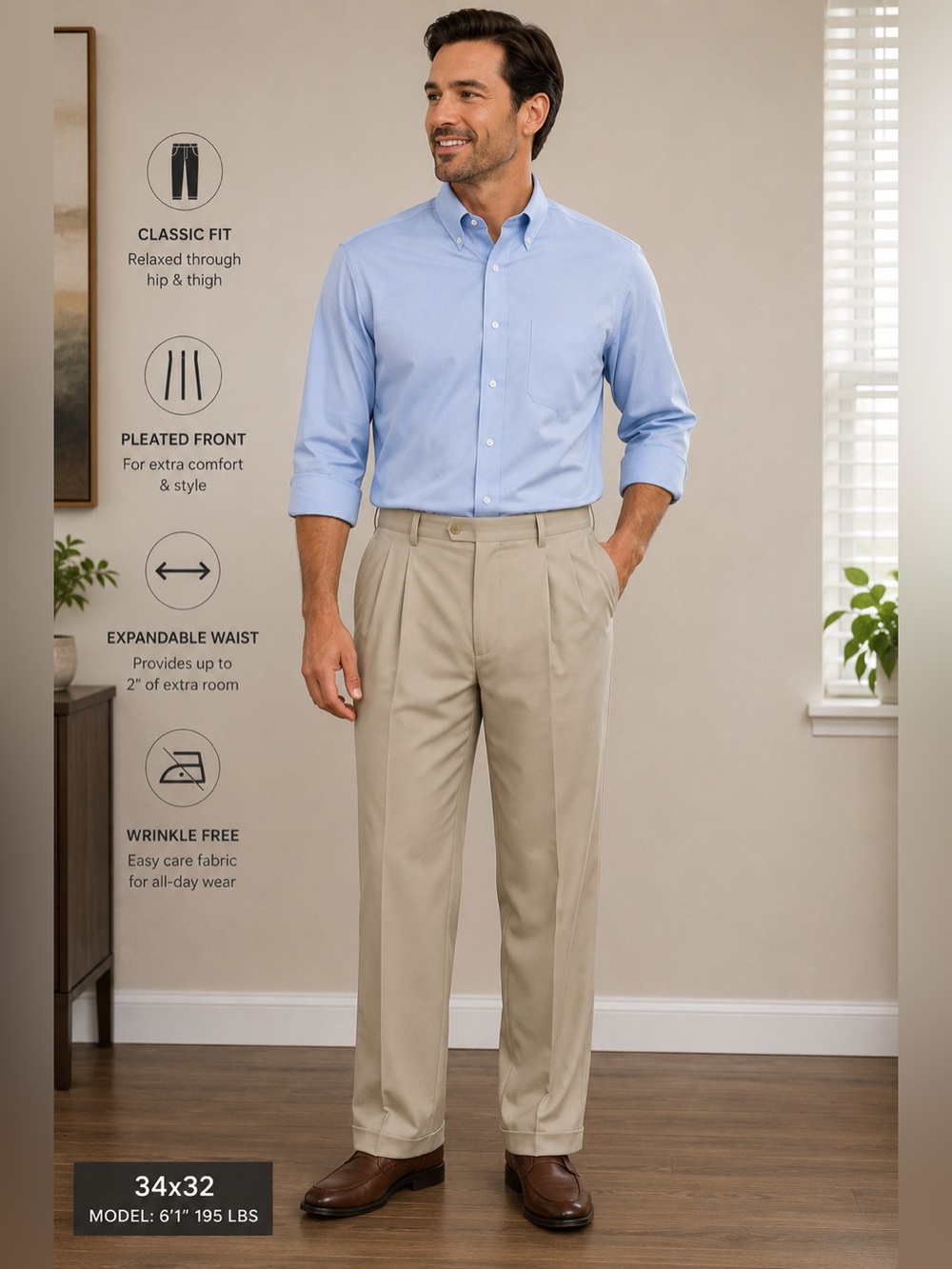 Savane Pleated Dress Pants Men’s 34x32 NWT